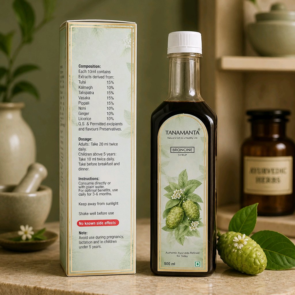 BRONCINE HERBAL SYRUP  Ayurvedic Support for Respiratory Health, Immunity & Throat Wellness, Seasonal Allergy & Dust Sensitivity Support, AYUSH Certified