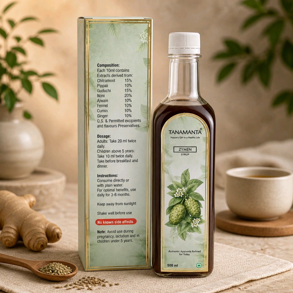 ZYMEN HERBAL SYRUP Ayurvedic Support for Healthy Gut, Appetite, Bowel Regularity & Flatulence Relief, AYUSH Certified.