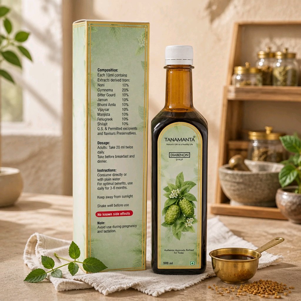 DIABENON HERBAL SYRUP  Ayurvedic Support for Blood Sugar Balance, Pancreatic Health & Energy, Reduces Fatigue, AYUSH Certified