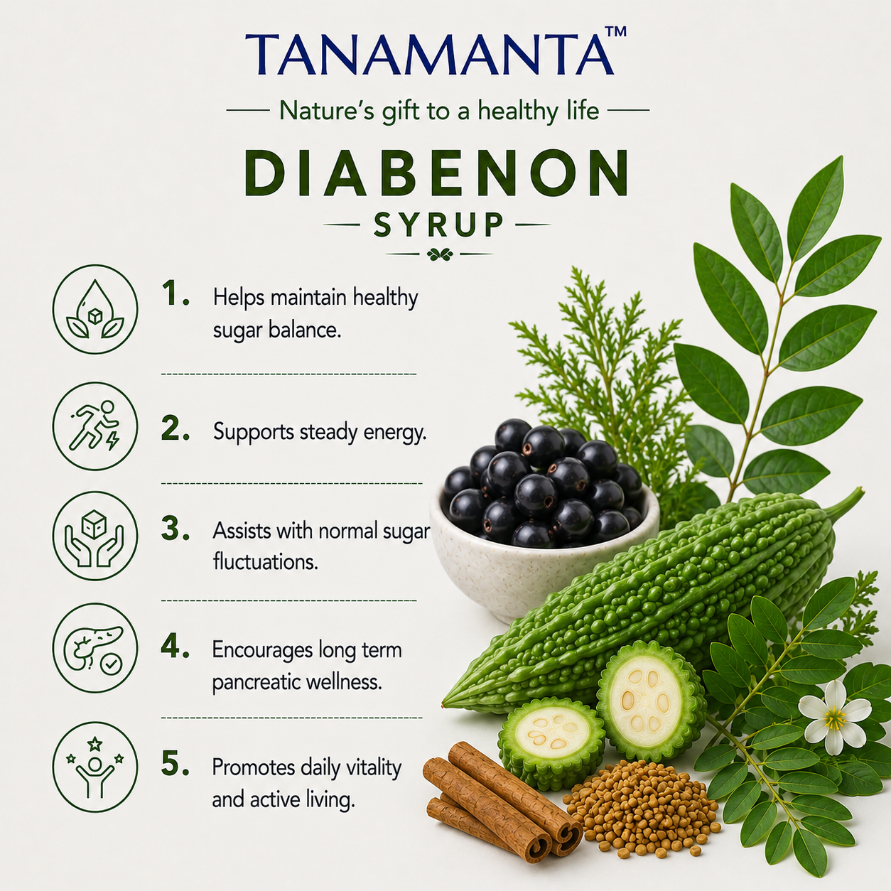 DIABENON HERBAL SYRUP  Ayurvedic Support for Blood Sugar Balance, Pancreatic Health & Energy, Reduces Fatigue, AYUSH Certified