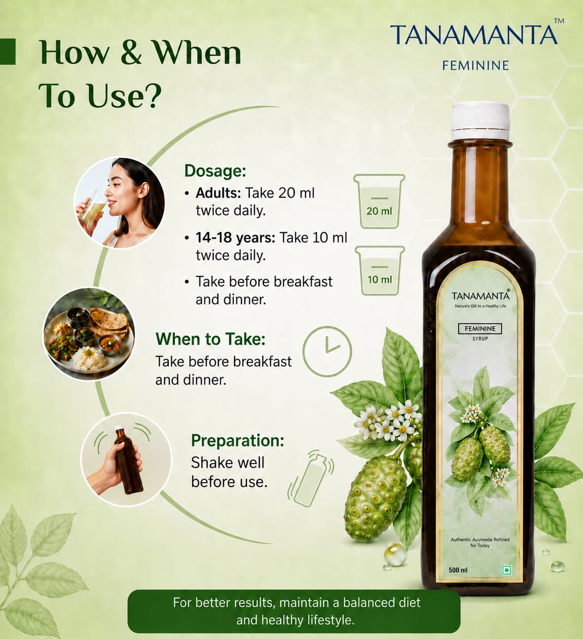 FEMININE HERBAL SYRUP for Women, Ayurvedic Support for Menstrual Wellness, Hormonal Health & Immunity, Ashoka & Traditional Herbs,  AYUSH Certified