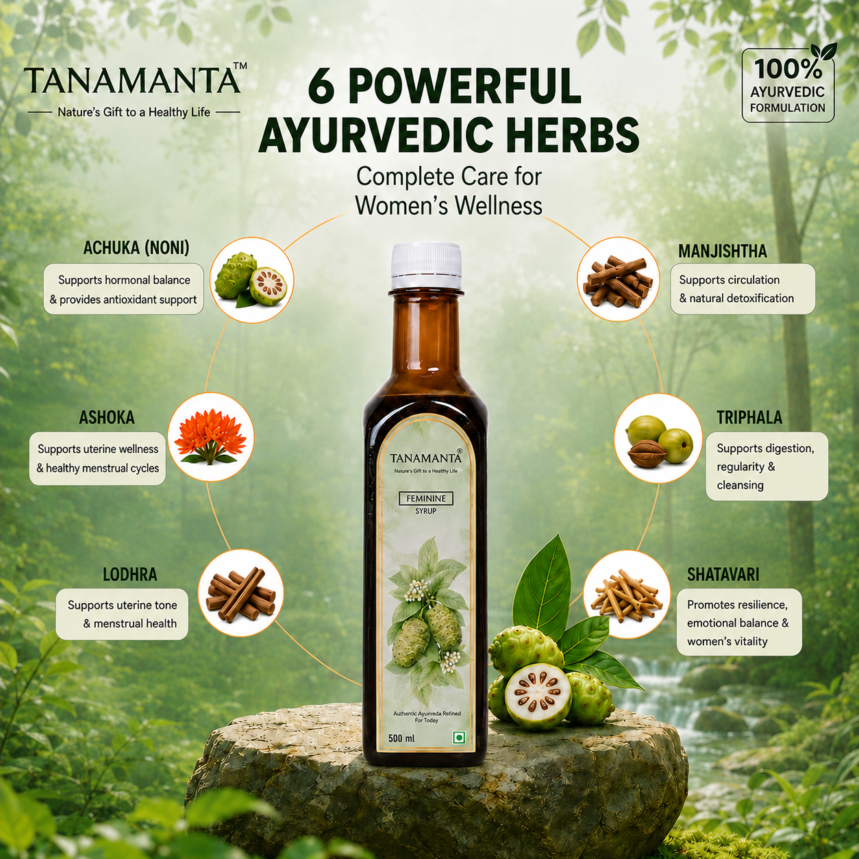 FEMININE HERBAL SYRUP for Women, Ayurvedic Support for Menstrual Wellness, Hormonal Health & Immunity, Ashoka & Traditional Herbs,  AYUSH Certified